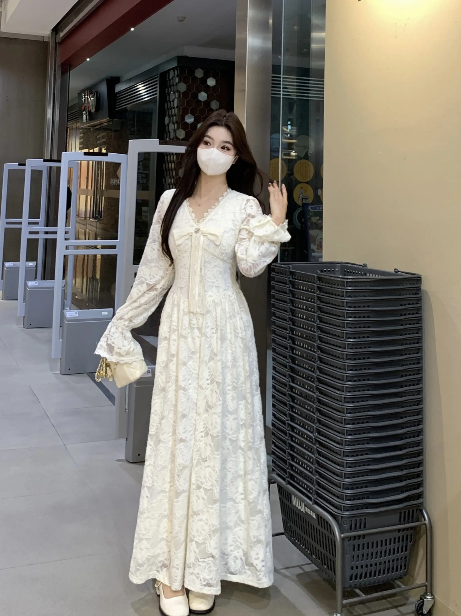 

plus Size Women's Fce Lined Long Sve V Ne a Line Dr Comfortable Ele Sle Winter New Arrival Waist Cinching