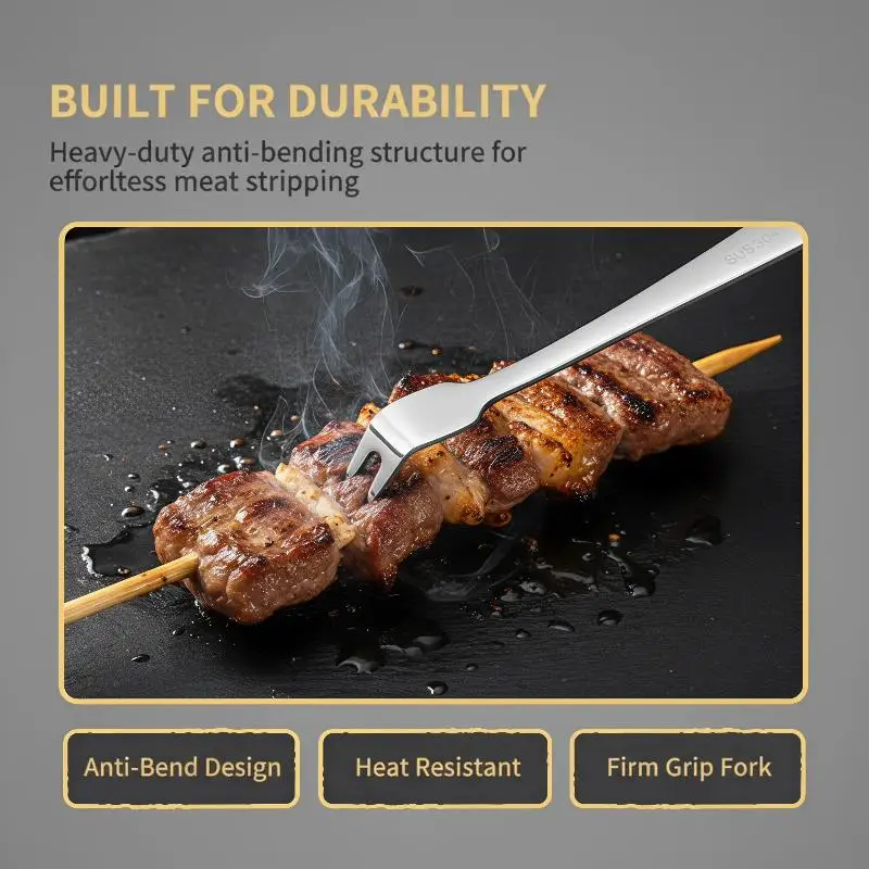 Portable Stainless Steel BBQ Meat Fork Separator Easy Clean Barbecue Tool for Hiking Camping Outdoor Picnic Grill Events