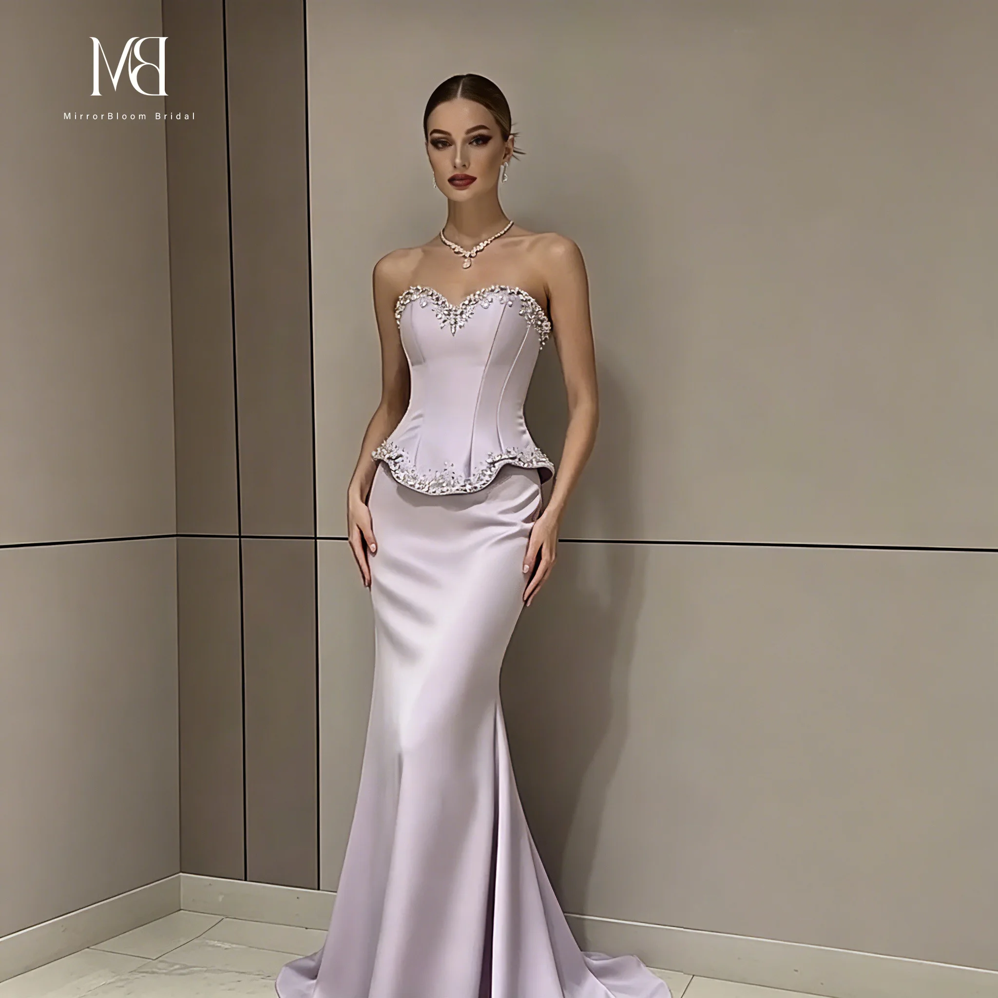 

Customized Lavender Strapless Sweetheart Evening Gown Beaded Floor Length Mermaid Dress Formal Party Gown Wedding Prom Dress