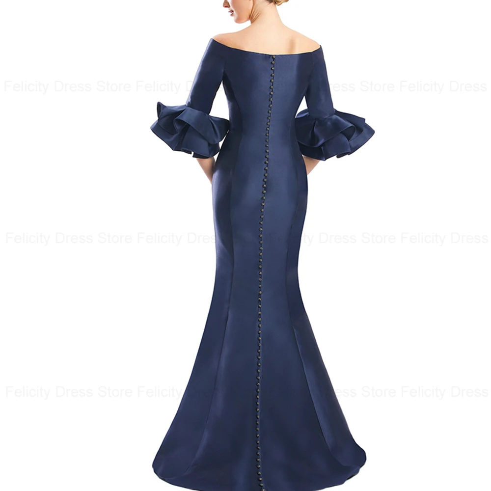 Simple Mother of the Bride/Groom Dresses 2024 Mermaid Off-The-Shoulder Wedding Guest Dresses Satin Pleated Party Evening Gowns