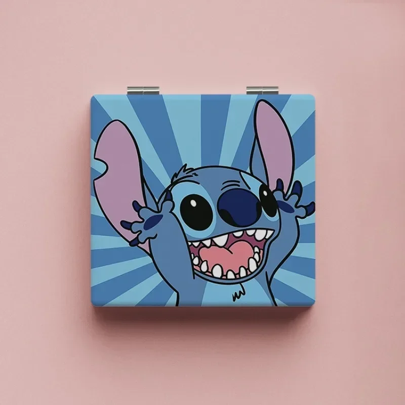 Disney Lilo & Stitch Portable Mirror Anime Figure Stitch Cute Cartoon Makeup Mirror Fashion Sweet Girl Child Folding Mirror Gift