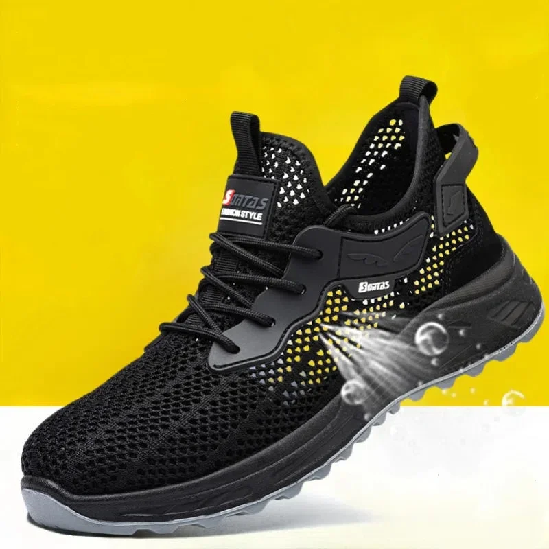plus size men's casual breathable steel toe covers working shoes air mesh summer safety boots worker security sneakers protect