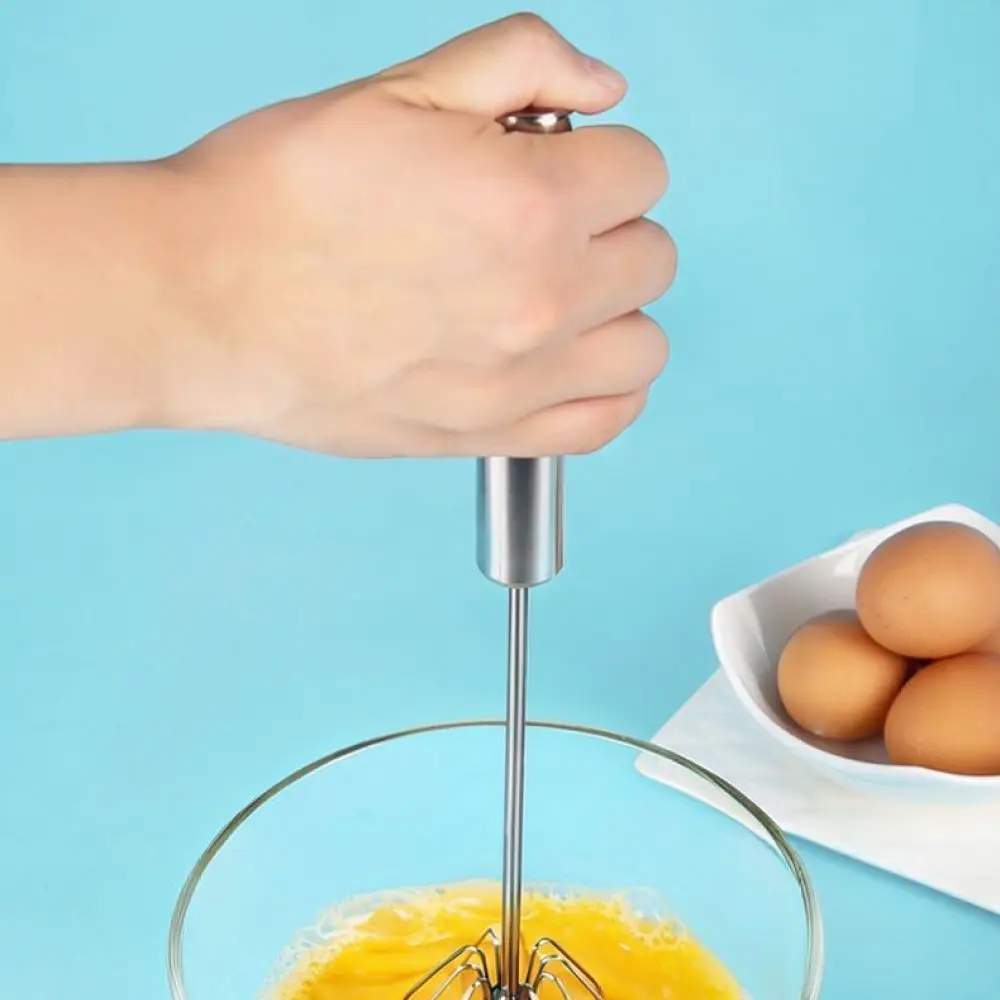 Kitchen Tool Semi Automatic Egg Beater Stainless Steel Hand Press Mixer Whisk For Baking Cream Batter Stirring Rotating Gadget