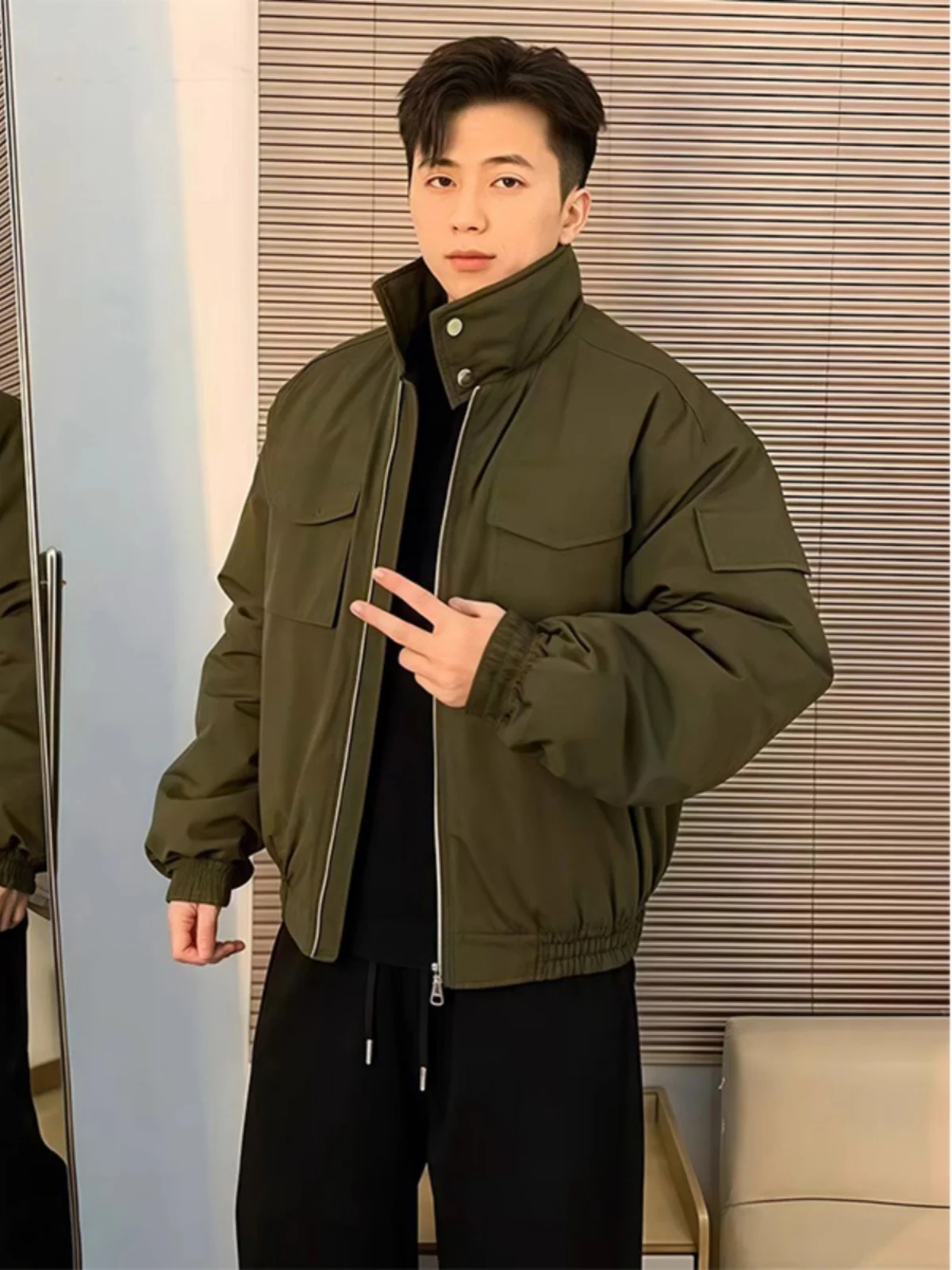 

Military een Bomber Jaet Men's Winter Faion ort Pilot Cotton Coat Lightweight Cavalry Outerwear Youth Trendy Sle