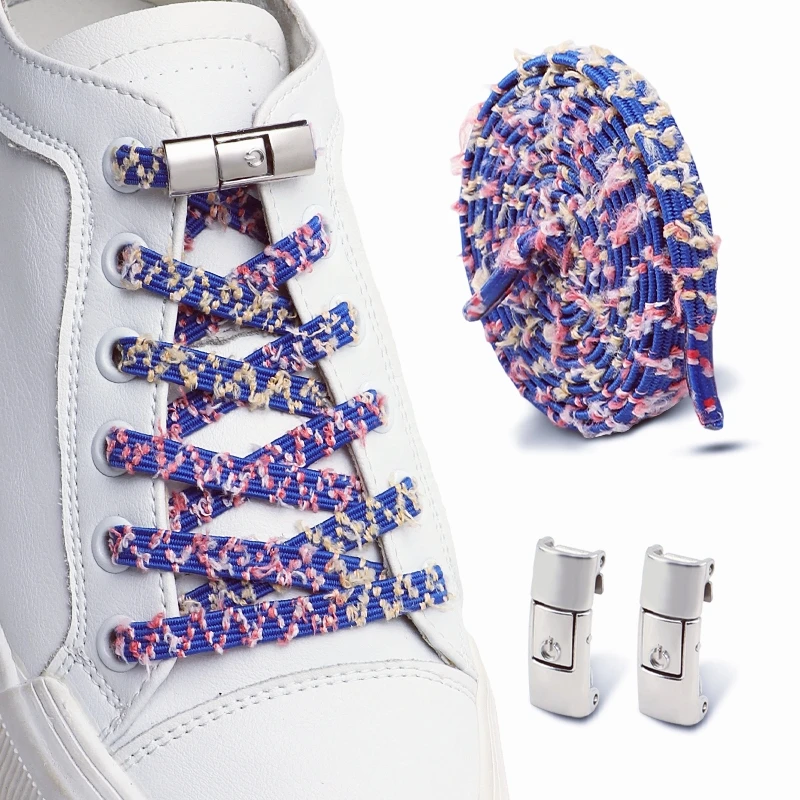 No‑Tie Elastic Shoelaces with Press Capsule Metal Lock,Floral Flat Lazy Shoe Laces for Sneakers 1 Pair Adults Kids