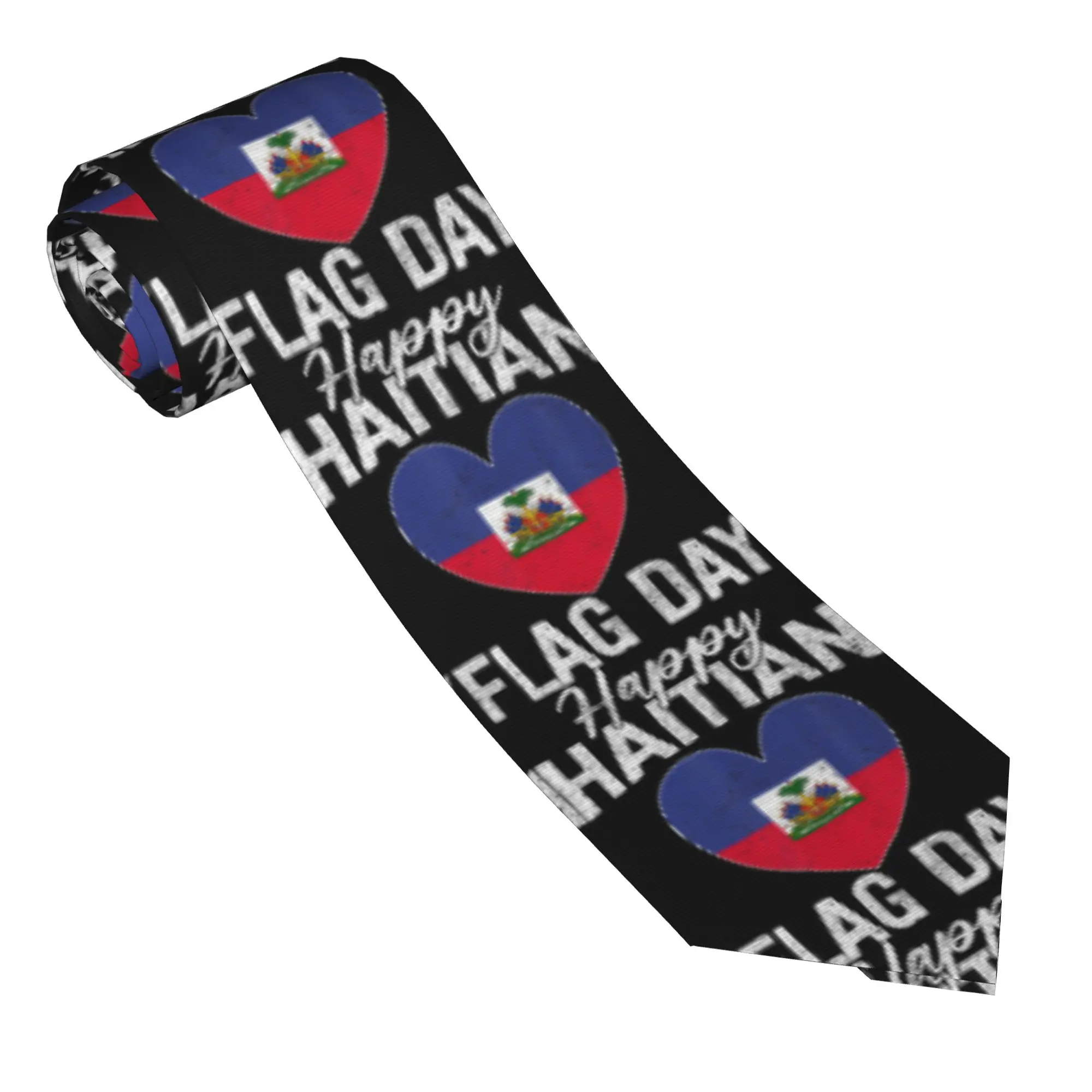 Happy Haitian Flag Day Heart Haiti Flag Tie Retro Trendy Neck Ties For Unisex Adult Daily Wear Collar Tie Necktie Accessories