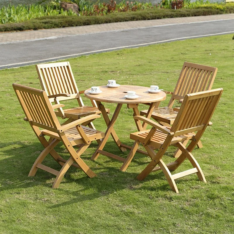 

Modern Durable Weather-Proof Foldable Wood Farmhouse Dining Table Chairs For Outdoor Use