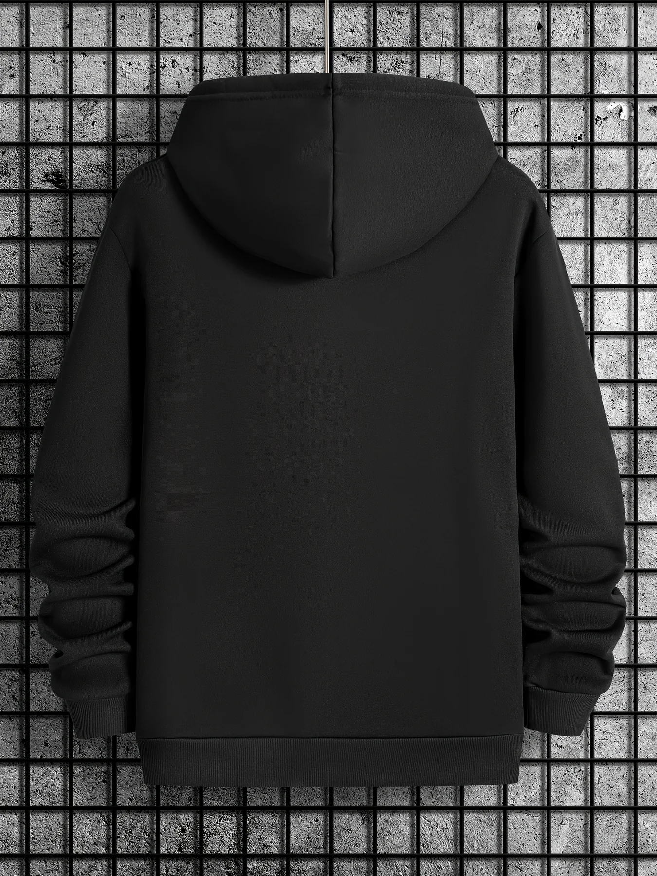 Men Hip Hop Sport Hoodie Minimalist Abstract Line Grid Graphic Print Simple Dark Street Style Loose Casual Hooded Pullover