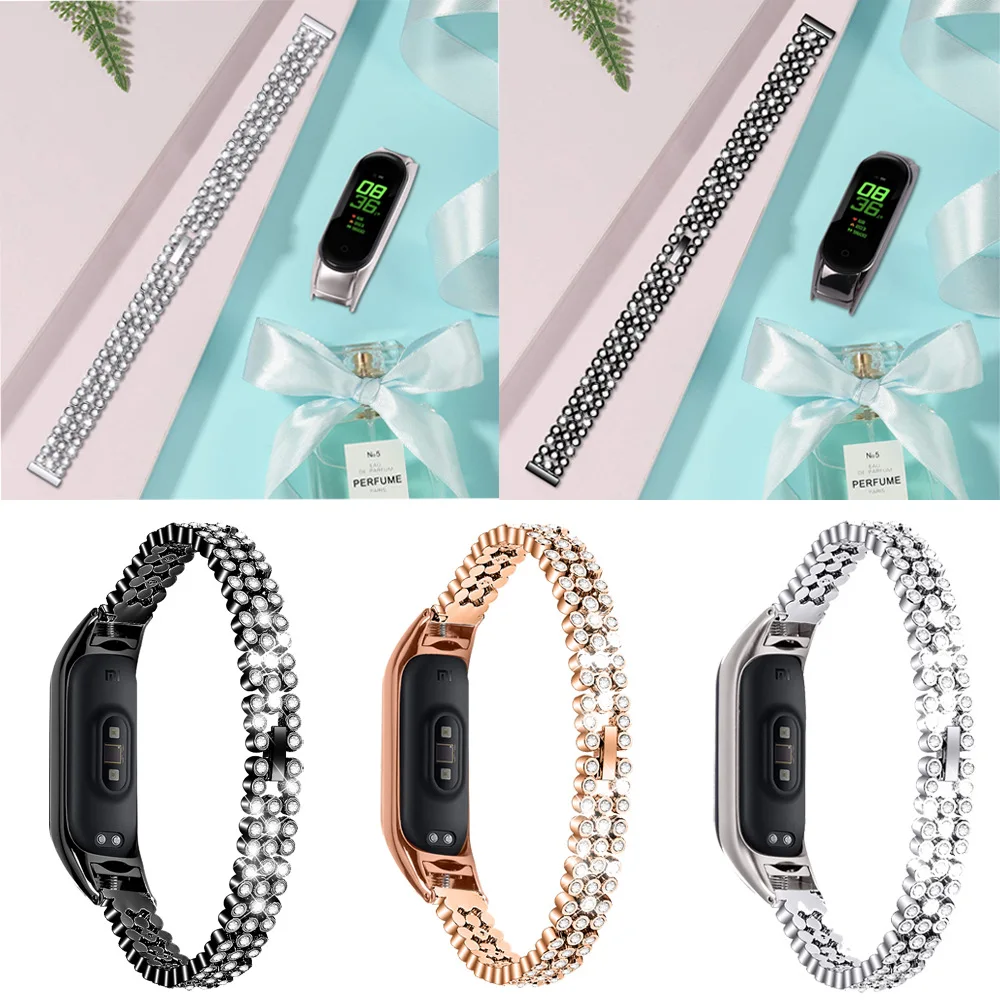 Diamond Metal Strap Diamond Mi Band 5 4 for Xiaomi band 4 Wrist Strap Stainless Steel Bracelet Wristbands MiBand 3 4 Straps