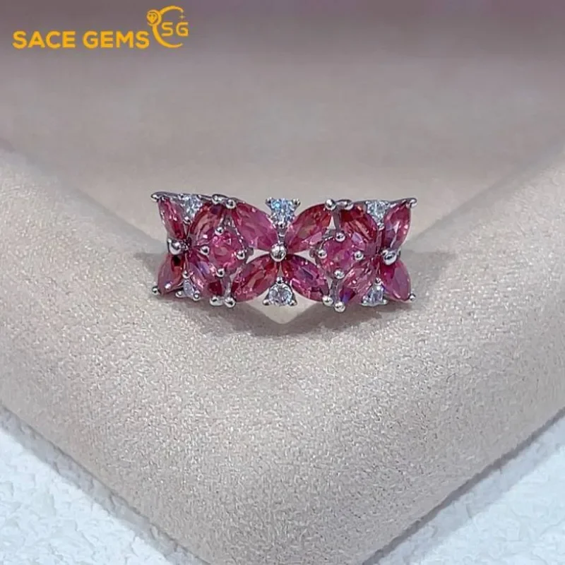 

SACE GEMS New 925 Sterling Silver Certified 2.5*5MM Natual Garnet Rings for Women Engagement Cocktail Party Fine Jewelry Gift