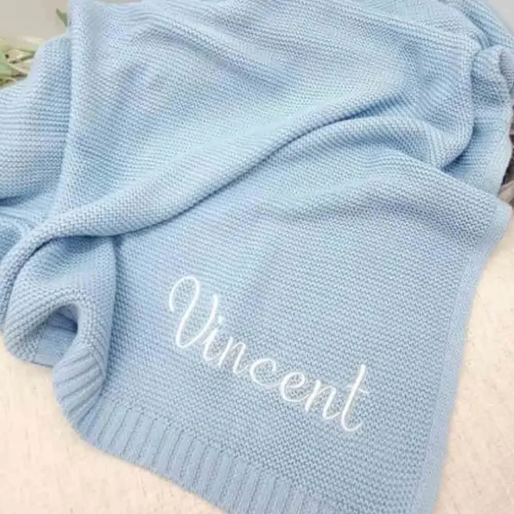 Custom Knit Baby Blanket, Personalized New Mom Baby Shower Gift, Newborn Name Swaddle, Gift for Baby, Soft Stroller Blanket