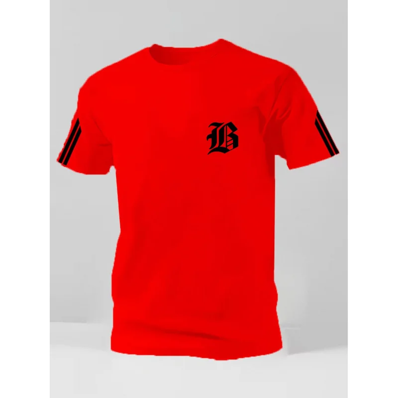 2026Men's Simple High-End Printed Sports Short Sleeve Shirt Breathable knit fabric is comfortable and skin-friendly Moisture