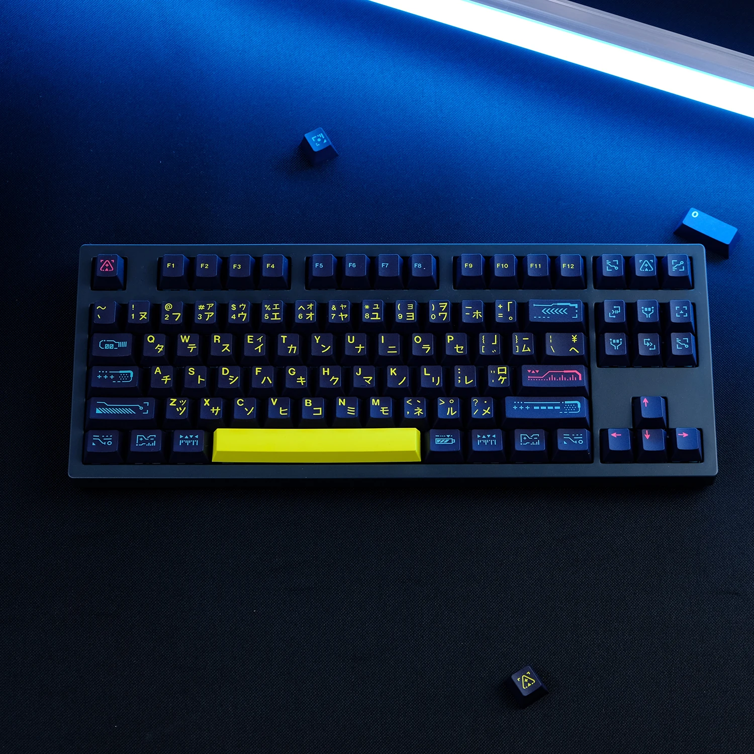 KYOMOT 128 Keys Awakening Keycap PBT Dye Sub Cherry Profile Cyberpunk Style Keycaps for MX Switch Custom DIY Mechanical Keyboard