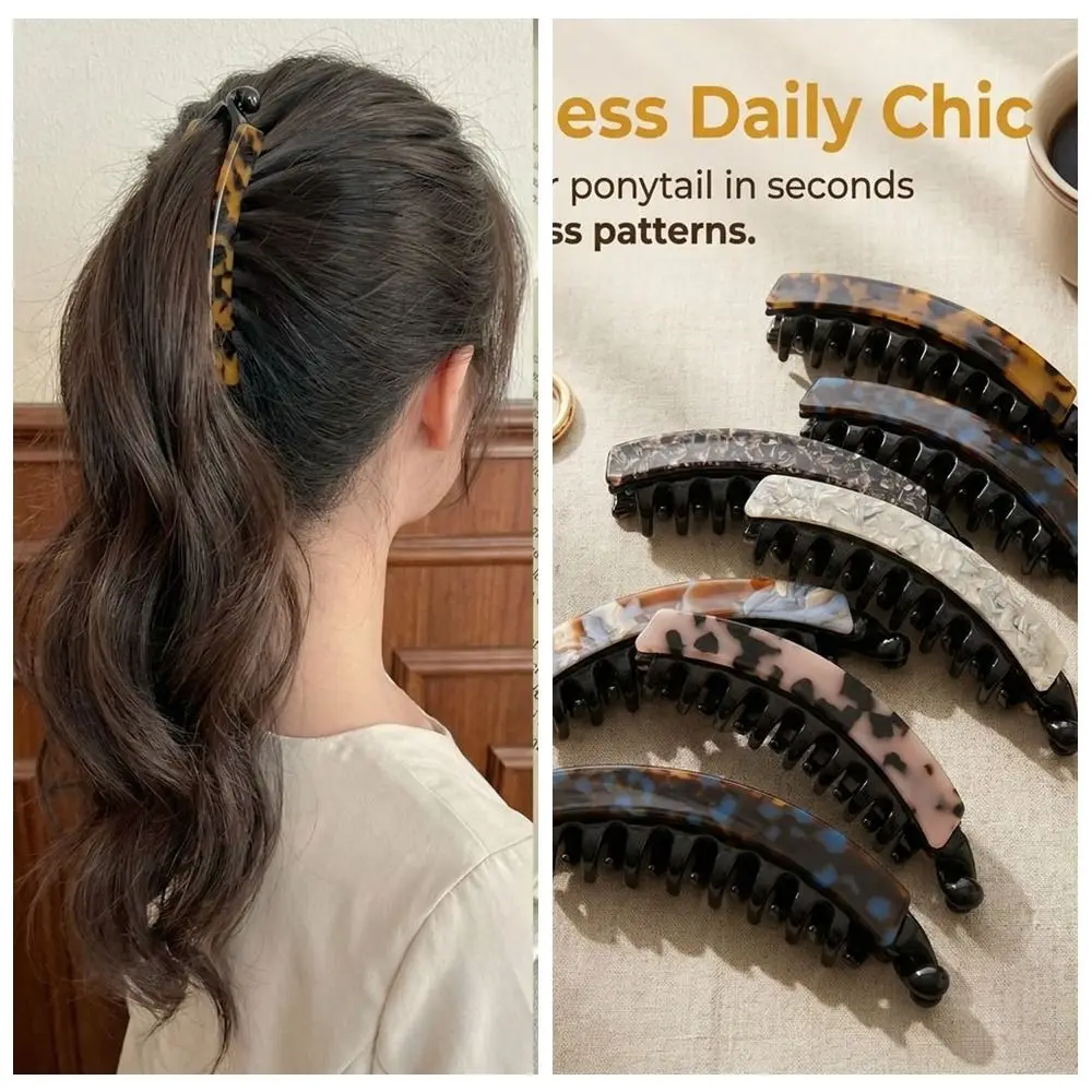 

Fashion Acetic Acid Acetate Banana Clip Geometric Retro Vertical Clip Korean Style Headdress Leopard Print Hair Clip Girl