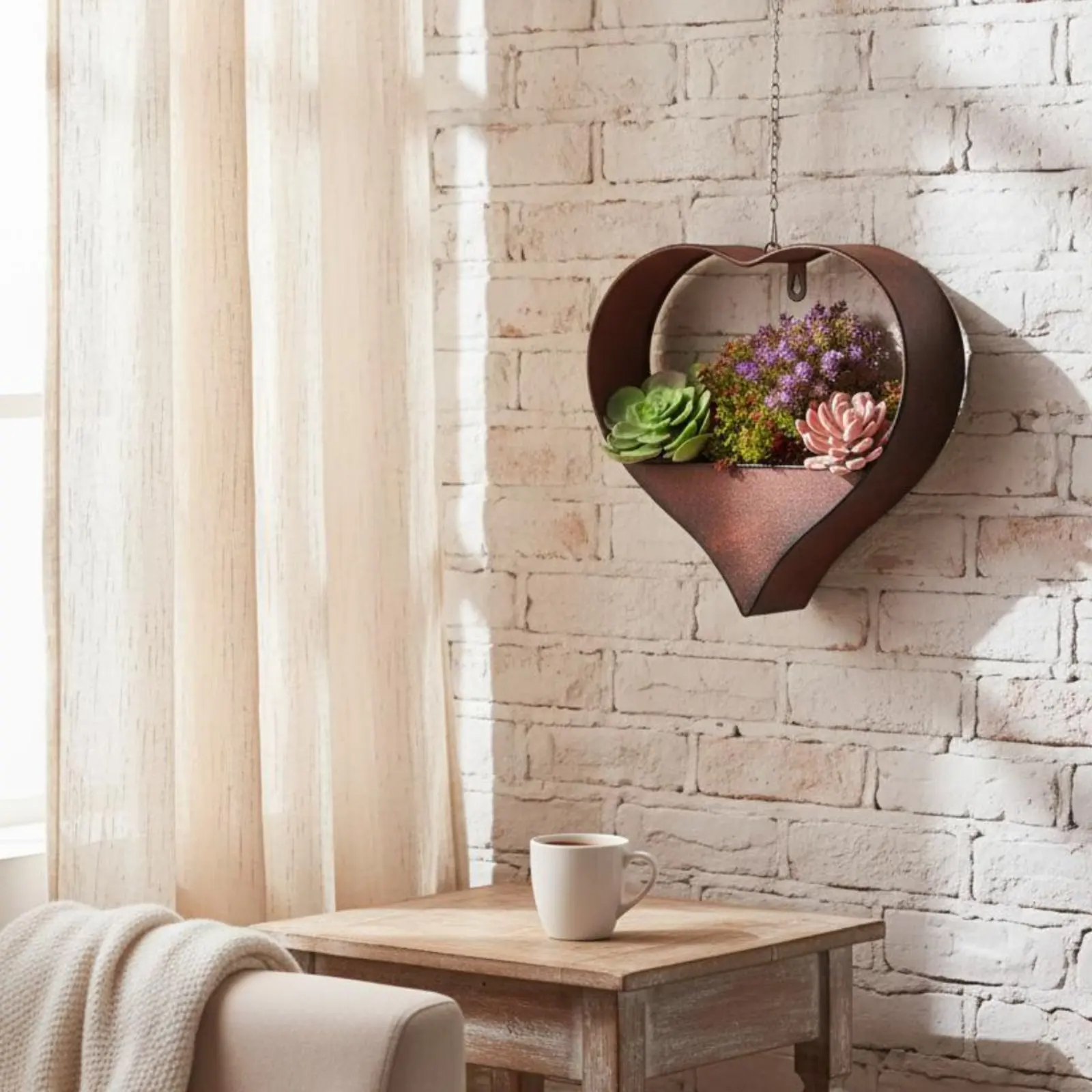 Heart Shaped Metal Planter Wall Mount Iron Flower Pot Rustic Hanging Cactus Holder Heart Shaped Plant Basket for Living Room view 4