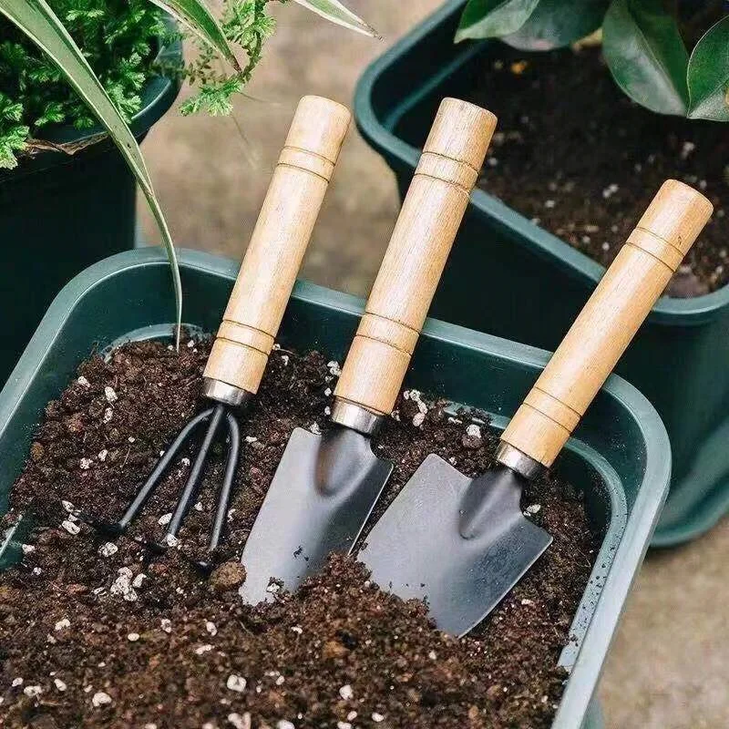 

50Set Garden Hand Tools Kit Wooden Handle Iron Shovel Rake Spade Garden Plant Flowers Bonsai Potted Cultivation Tool