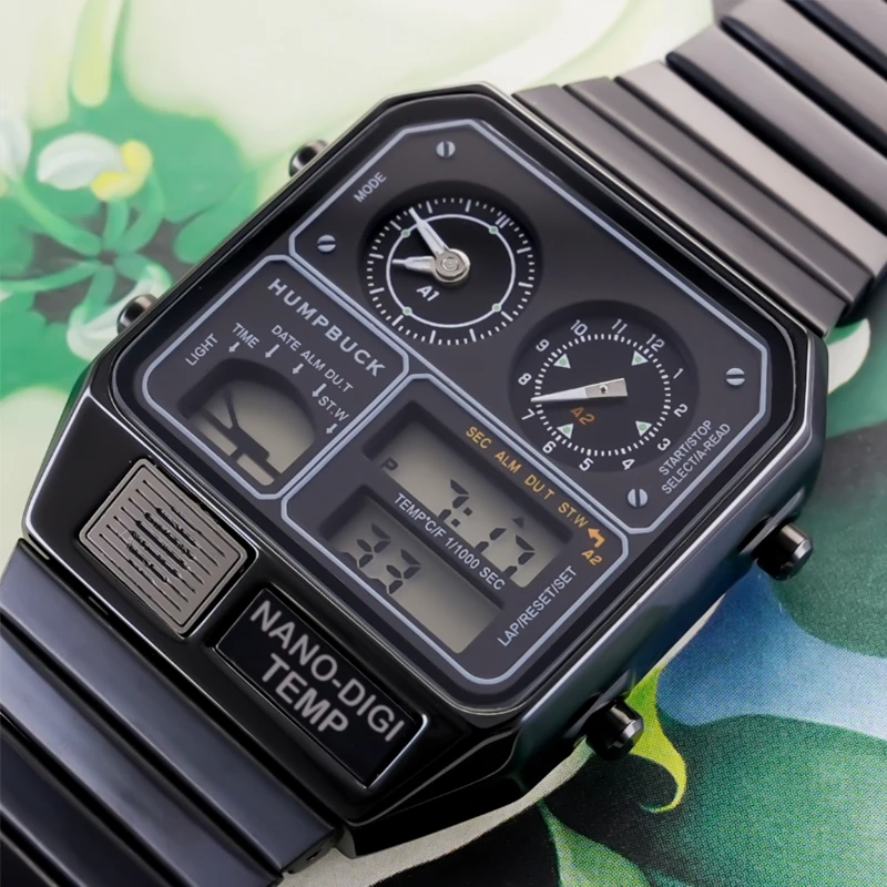 HUMPBUCK-Montre Minimaliste Élégante en Acier Inoxydable pour Touriste, Horloge Étanche avec Fuseau Horaire et Alarme