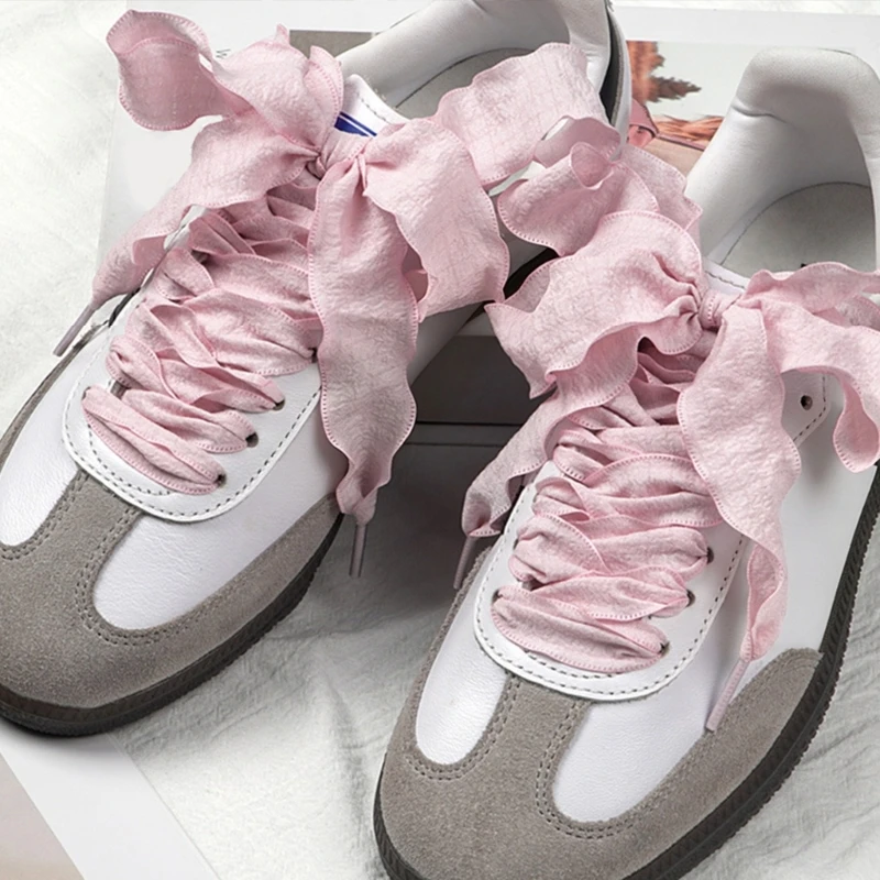 

N7YF Fabric Ribbon Footwear Laces with Ruffled Edges for Everyday Wear