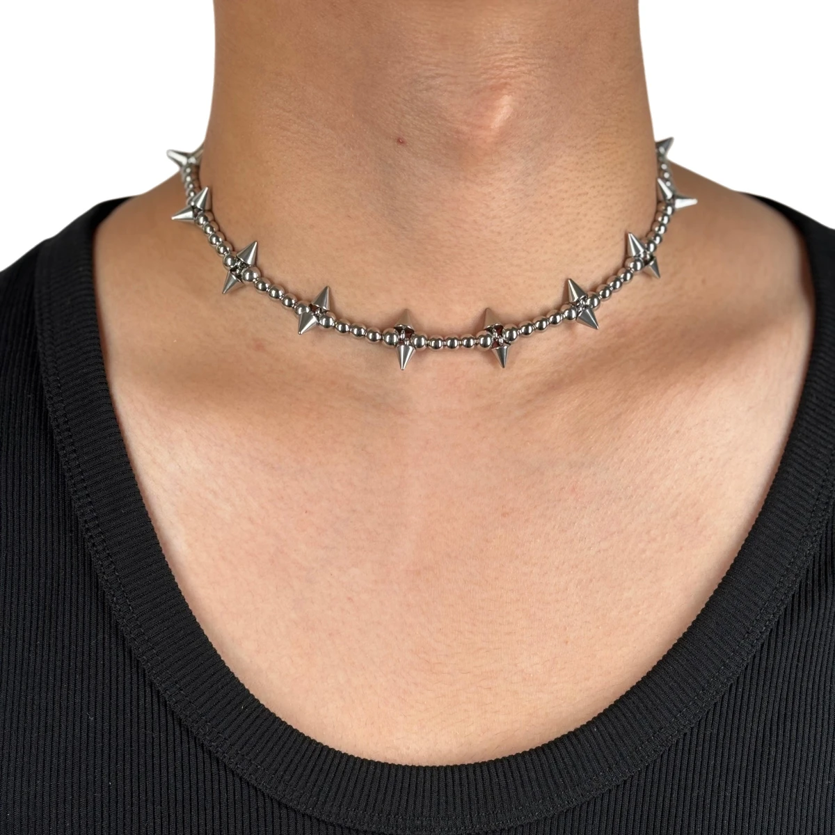 Fashion Punk Spike Chokers Necklaces Goth Metal Bead Cross Rivet Necklace Titanium Steel Link Chain Rock Night Club Jewelry