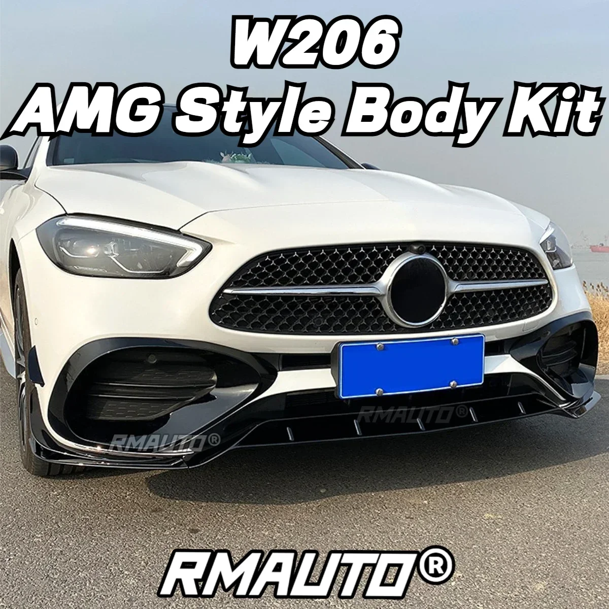 AMG 프론트 범퍼 립 스포일러 스플리터 블레이드 디퓨저 카나드 에이프런, 메르세데스 벤츠 W206 2022 + 바디 키트, W206 프론트 립, 세트당 9 개