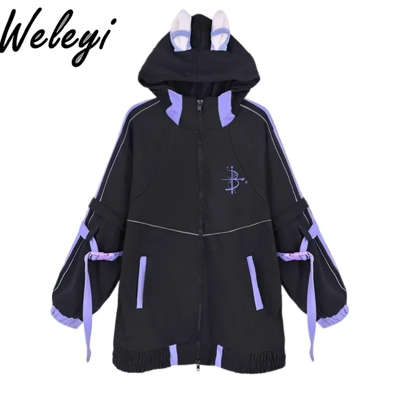 Jirai Kei Gothic Couple Oversize Hoodies Ropa Para Mujer 2024 Winter Fashion New Long Sleeve Functional Wind Tooling Loose Coats