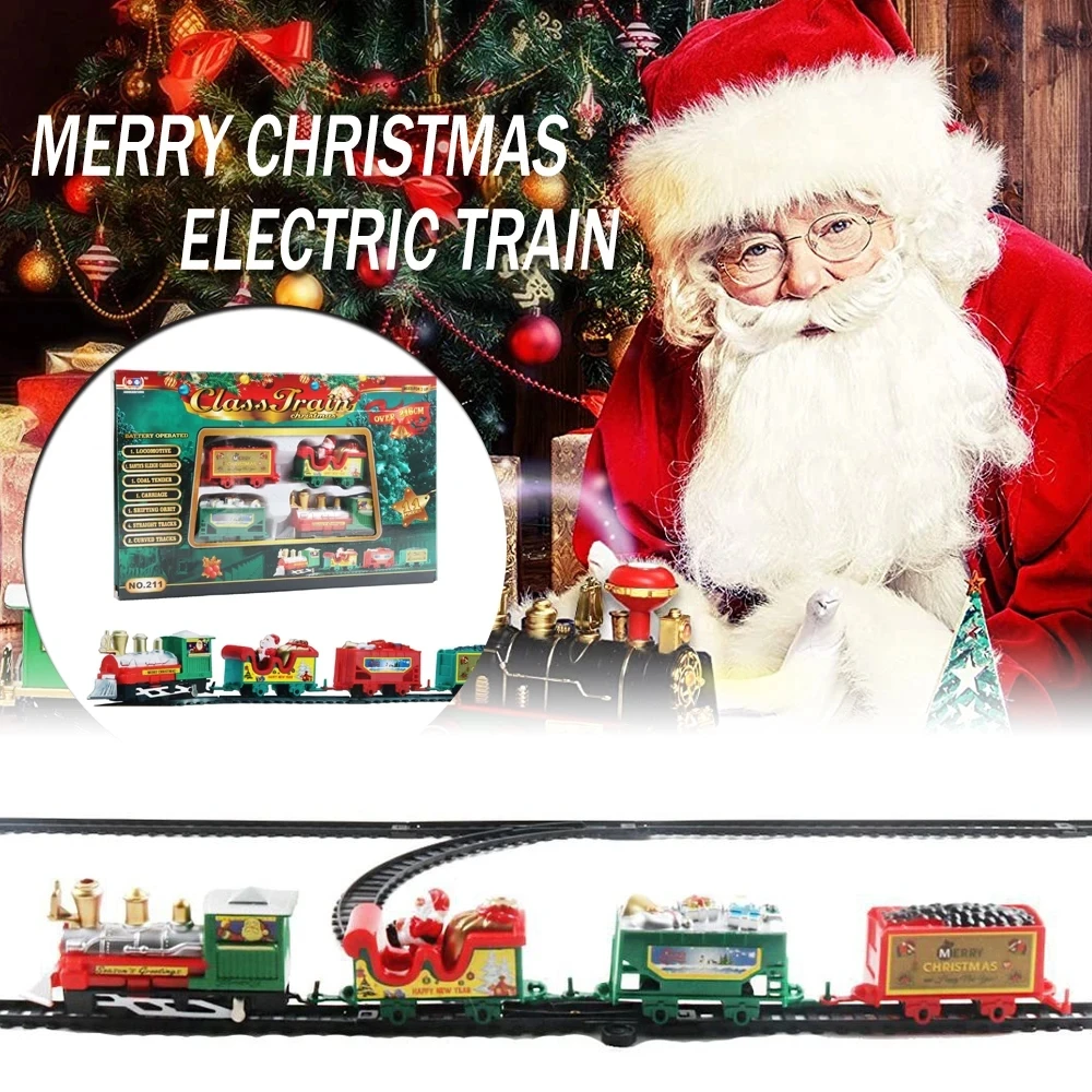 Electric Christmas Train Toy Set with Light Sound Train Track Set DIY Railway Tracks Educational Toys for Kids Party Xmas Gifts