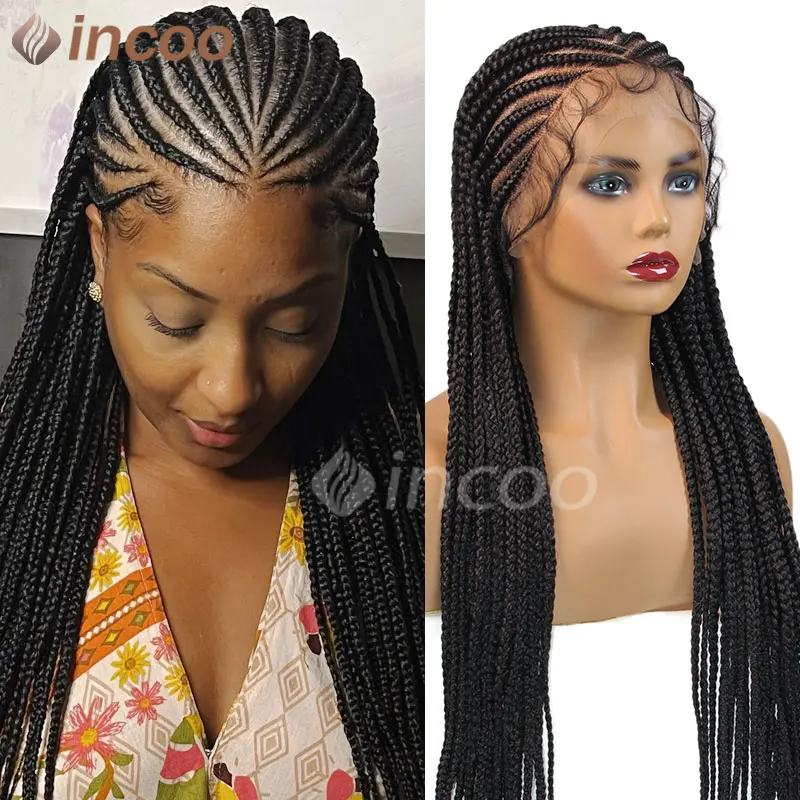 

Tribal Braided Wigs Synthetic Full Lace Front Wig 360 Lace Cornrow Braided Wigs Knotless 36" Jumbo Braid Wig For Black Women