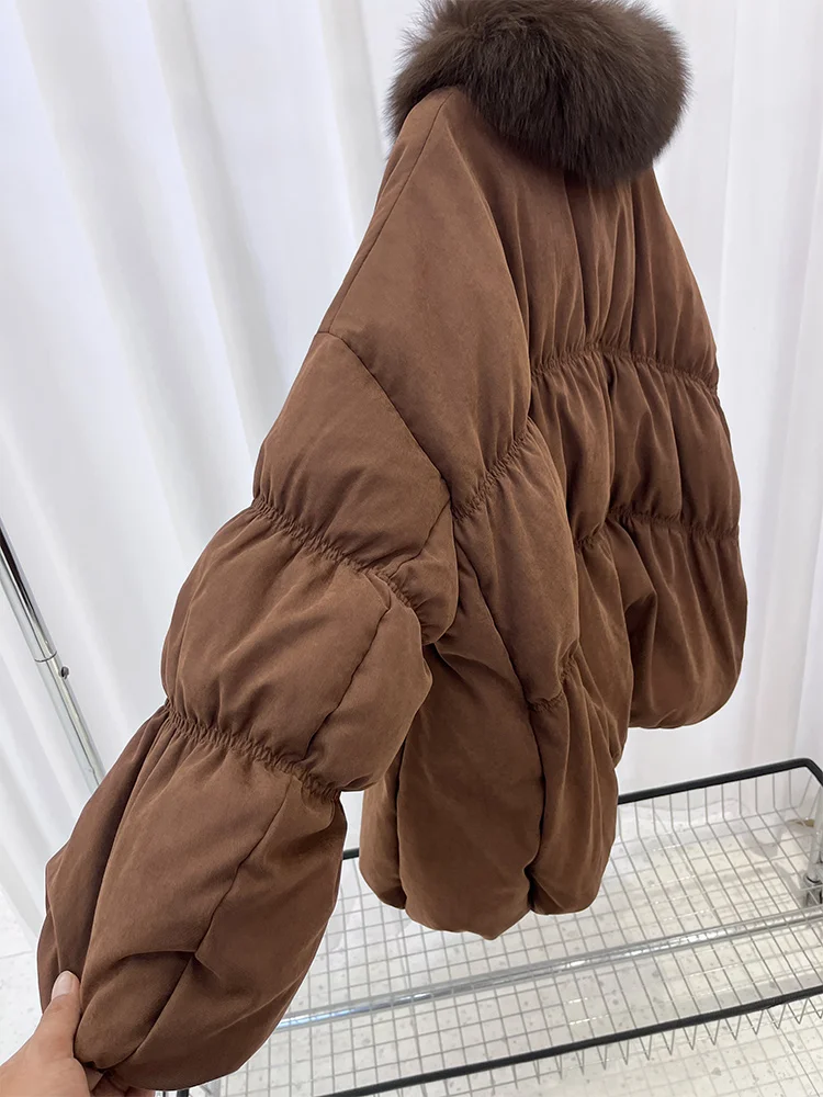 Winter Warm Women Real Natural Fox Fur Collar Goose Down Jackets Puffer Jackets Thick Female Streetwear Coats Outwear