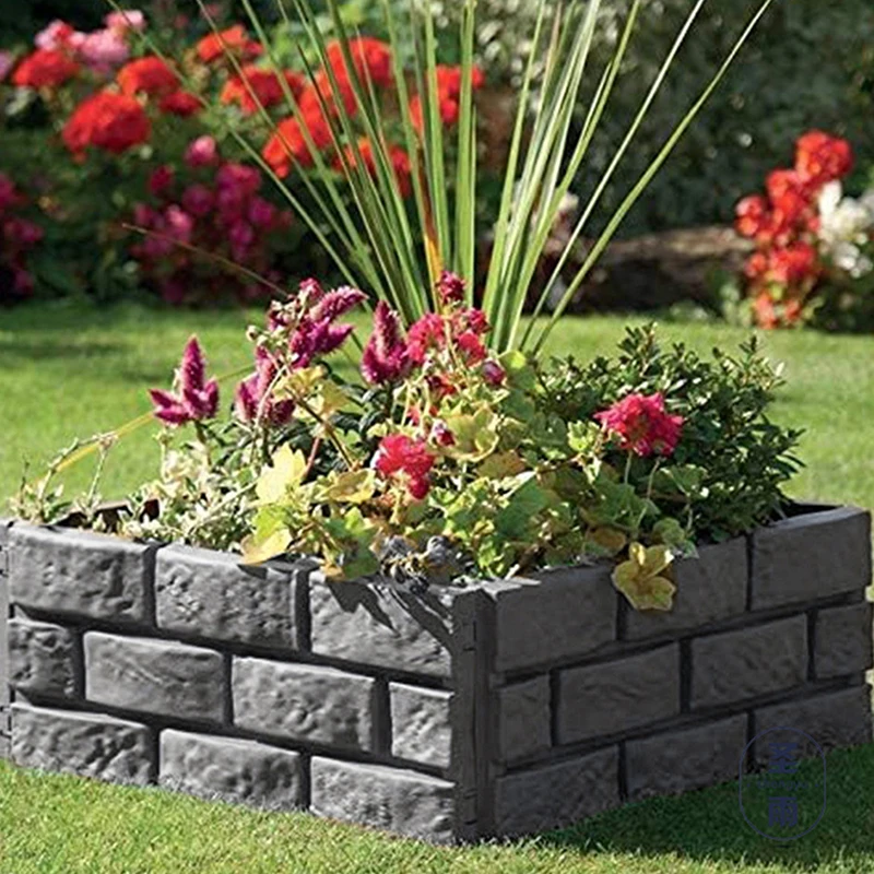 

4Pcs Garden Fence Edging Plastic Imitation Stone Panels Simulated Tulip Flower Border Lawn Yard Decorative Barrier