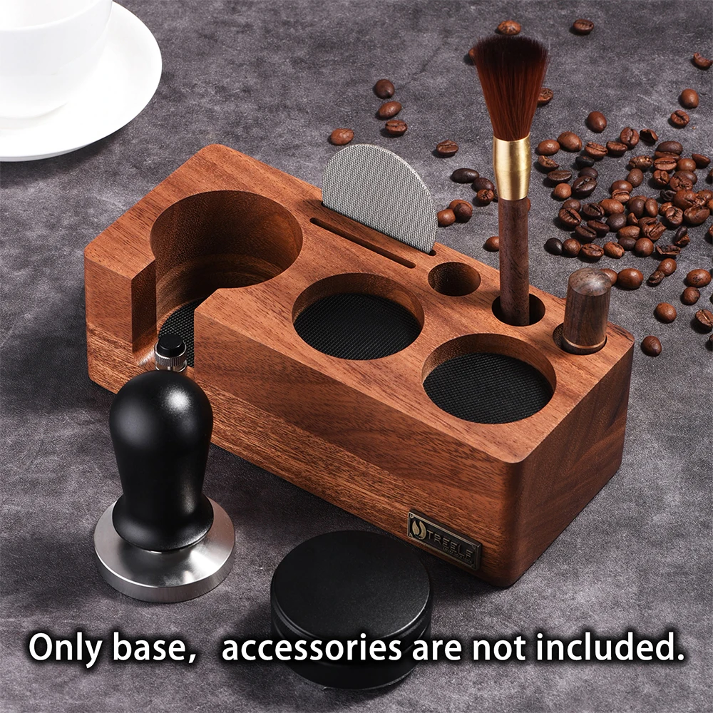 TREELF Coffee Tamper Holder Multifunctional Stand Walnut Espresso Tamping Station Mat Rack 54/58mm Coffee Machine Accessories