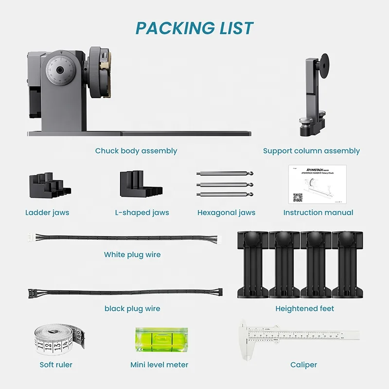 ATOMSTACK Maker R1R2 rodillo giratorio de abrazadera giratorio multifuncional para grabado láser de objetos cilíndricos en anillos