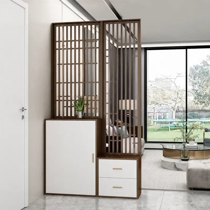 New Chinese Style Solid Wood Screen Partition for Living Room Entrance Auspicious Cloud Pattern Entryway Cabinet with