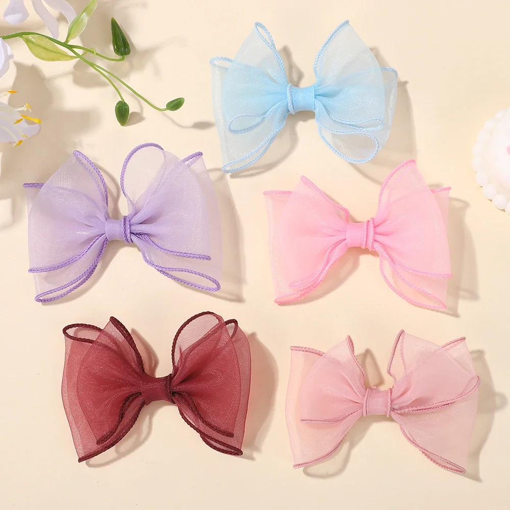ベビーボウ 2個/ロット 4.3インチ 大きなリボン 二重層糸 ヘアクリップ キッズヘアバングアクセサリー 女の子 ファッション ドレスアップ ヘッドドレス