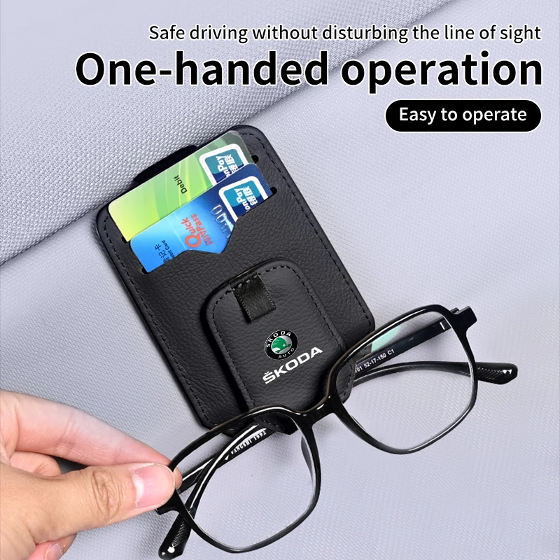 Car Visor Glasses Clip Sunglasses Case Ticket Card Holder Accessories For Skoda Octavia Rapid Kodiaq Superb Derivative Karoq Fab