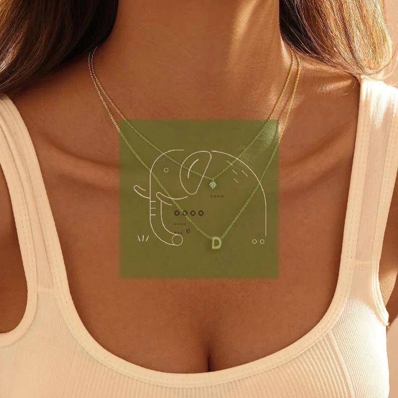 A-Z Monogram Necklace For Women, Round Solitaire & Initial Letter Double Layer Chain, Gold Color Stainless Steel Dainty Gift