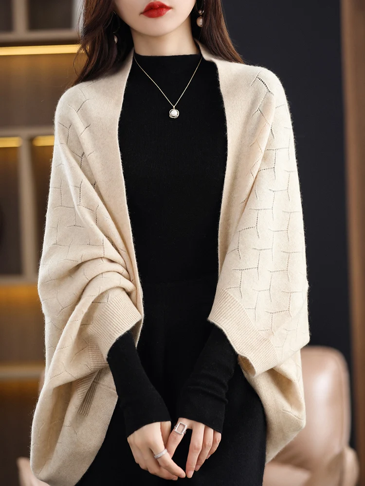 Meetc luxo feminino 100% caxemira oco xale espinha de peixe padrão cachecol quente moda versátil capa outono inverno acessório