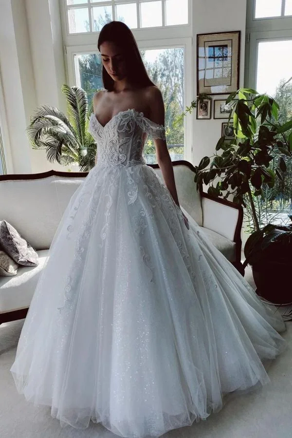 

Elegant White Chiffon Lace Applique Women's Wedding Dress Sexy Sweetheart Strapless Train Princess Bridal Gown Customized