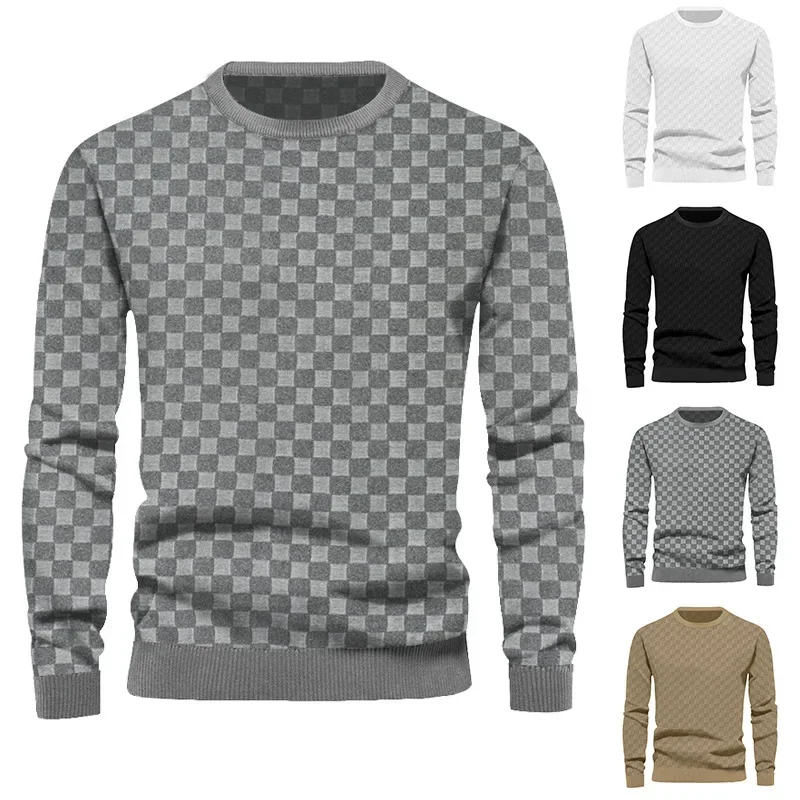 

Men's Knitted Sweater with Jacquard Round Neck Casual Base and Long Sleeved Top for Autumn and Winter