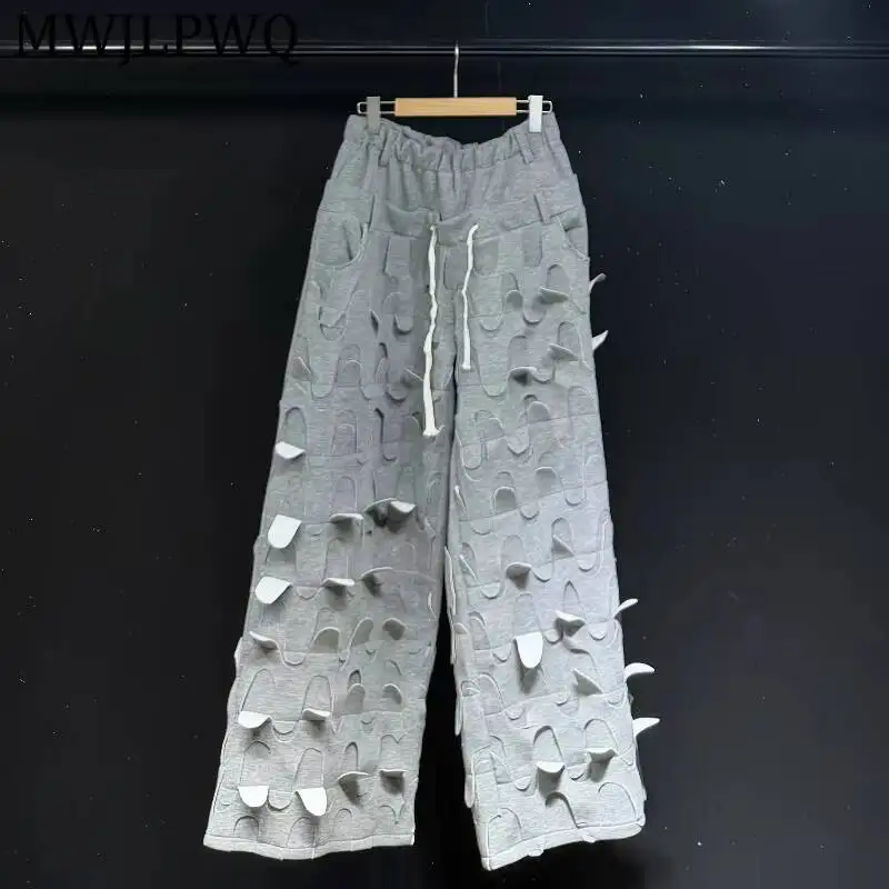 MWJLPWQ Drawstring Waist Wide Sweatpants Curved Cutout Knit Fabric Oversized Loose Cut Unisex Avant Retro Street Trousers.17225