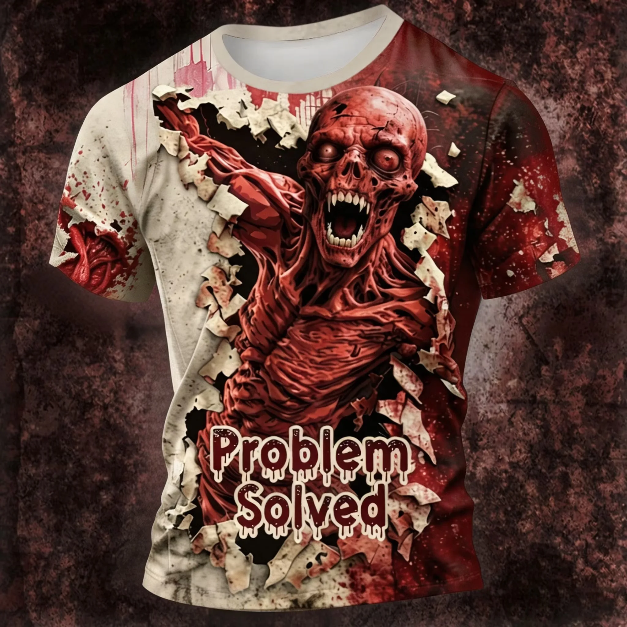 Men Halloween Skull 3D Print Short Sleeve T‑Shirt Gothic Skeleton Crow Pumpkin Graphic Tees Casual Loose O‑Neck Party Tops