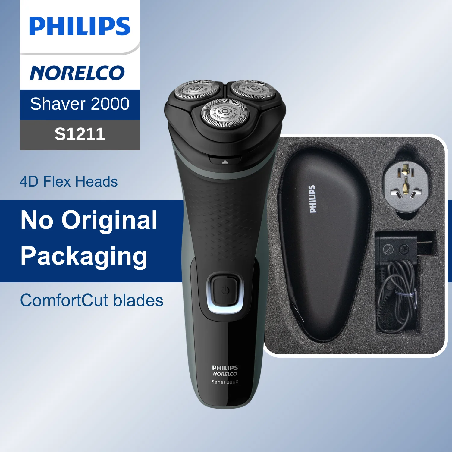 Philips Norelco Razor Series 2000 S1211, No Original Packaging, ComfortCut Blades, 4D Flex Heads, One-touch Open