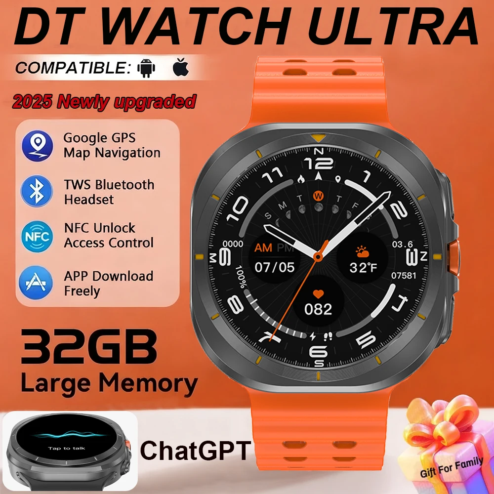 

2025 Новые часы DT Ultra AMOLED Смарт-часы Android Мужские спортивные часы 32G GPS Отслеживание Bluetooth Вызов Двухсистемный режим Smartwatch