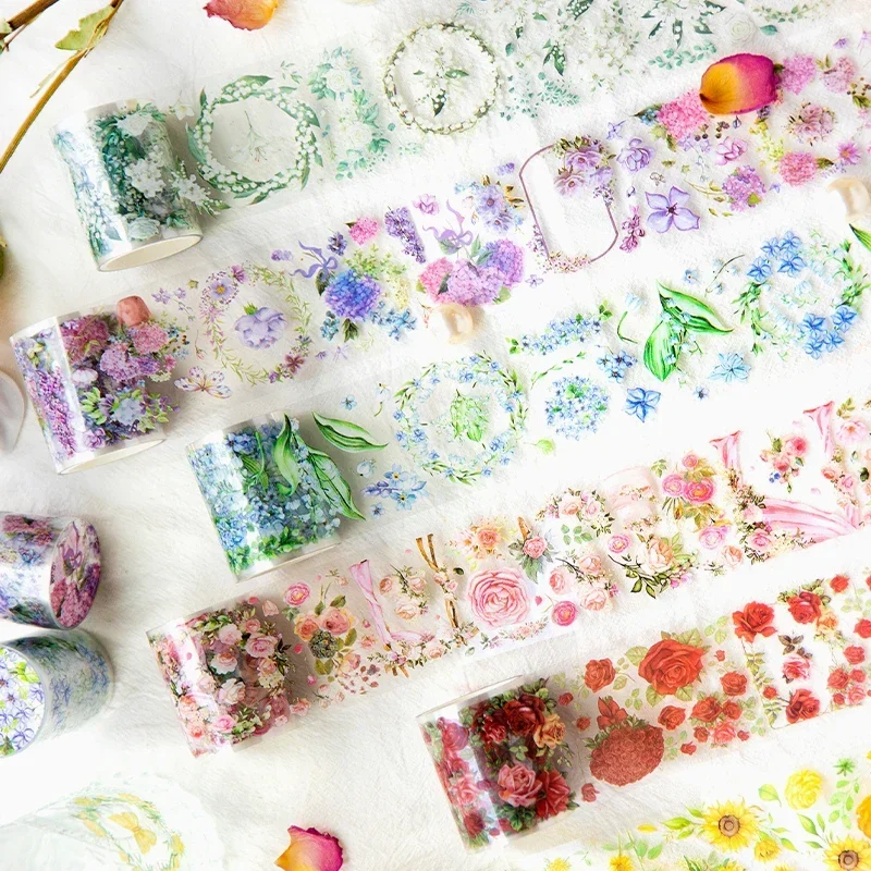 50mm * 2m Floral Thema Klebeband PET Dekorative Aufkleber Tagebuch Scrapbooking Material Deco Album Schreibwaren Aufkleber