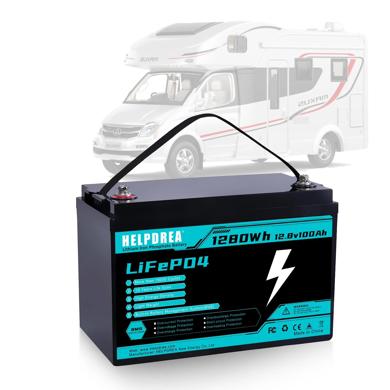 LiFePO4 Battery Cycle Lithium Battery, Built-in BMS, 5000+ Cycles Rechargeable Battery And 10-Year Lifetime Perfect For RV Solar