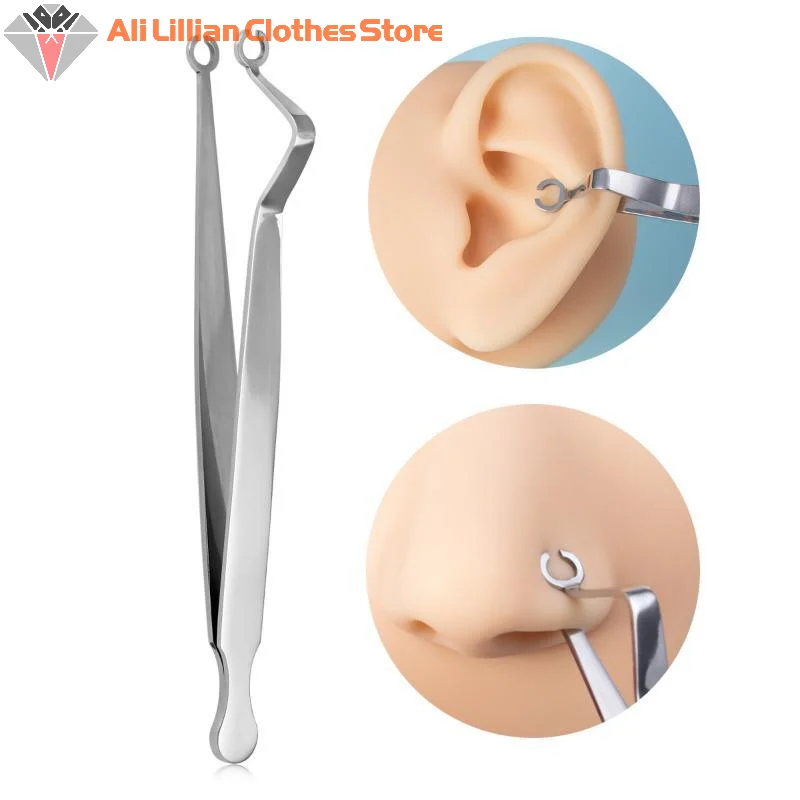 .Hot-Stainless Steel Piercing Forceps Clamp Tool Lip Nail Earring Puncture Clip Open Close Ear Nose Septum Body Piercing Tool