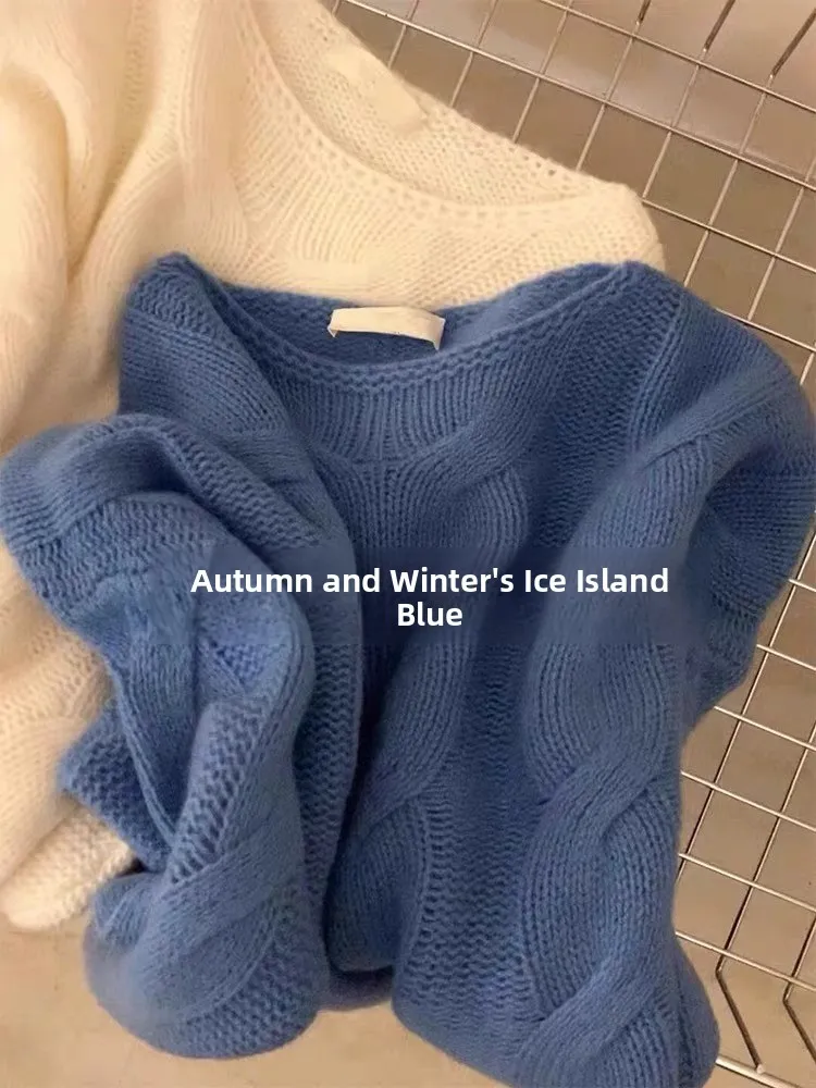 

Женский вязаный шерстяной свитер, Исландский синий осенне-зимний новый верхняя одежда Lazy Faion Long Sve round Ne Top