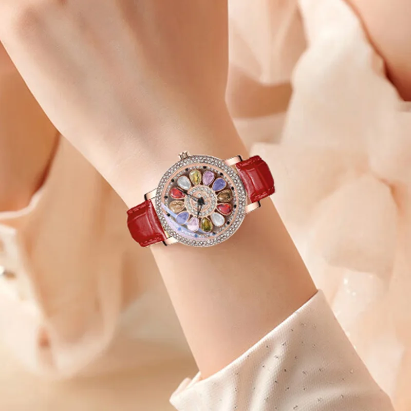 Luxury Brand Elegant Woman Wristwatch Diamond-set Transit Colours HandClock Female Original Waterproof High Quality Ladies Watch