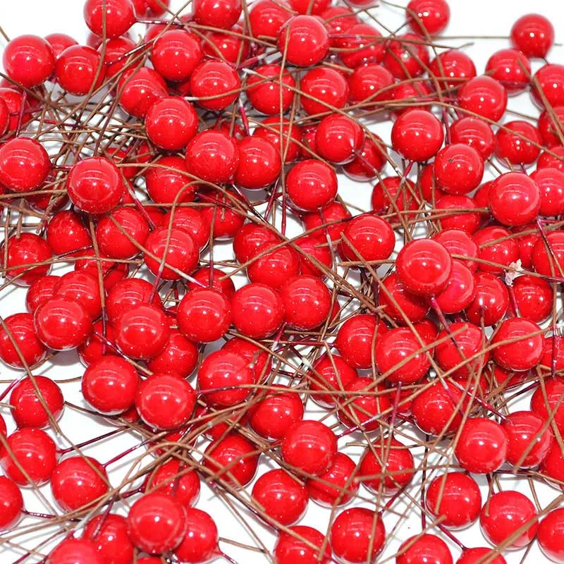 200Pcs Artificial Christmas Berries Red Cherry Berry for Xmas Wreath Making New Year Gift Decorations Christmas Tree Ornament