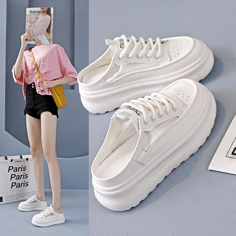 

Thick-soled Women's Shoes Summer Slippers for Women Versatile Casual Women's Shoes New Breathable Baotou Women A White Sneakers