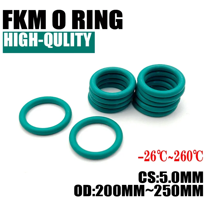 

1Pcs FKM Fluorine Rubber O Ring Sealing Gaskets Thickness CS 5mm OD 200 ~ 250mm Insulation Oil High Temperature Resistance Green